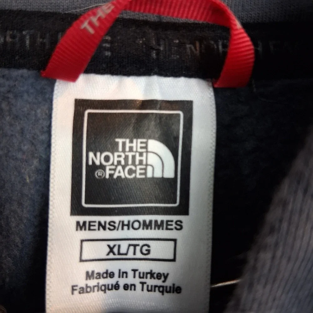The North Face Mens XL Grey Blue Logo Pullover Hoodie Sleeve Zip Pocket